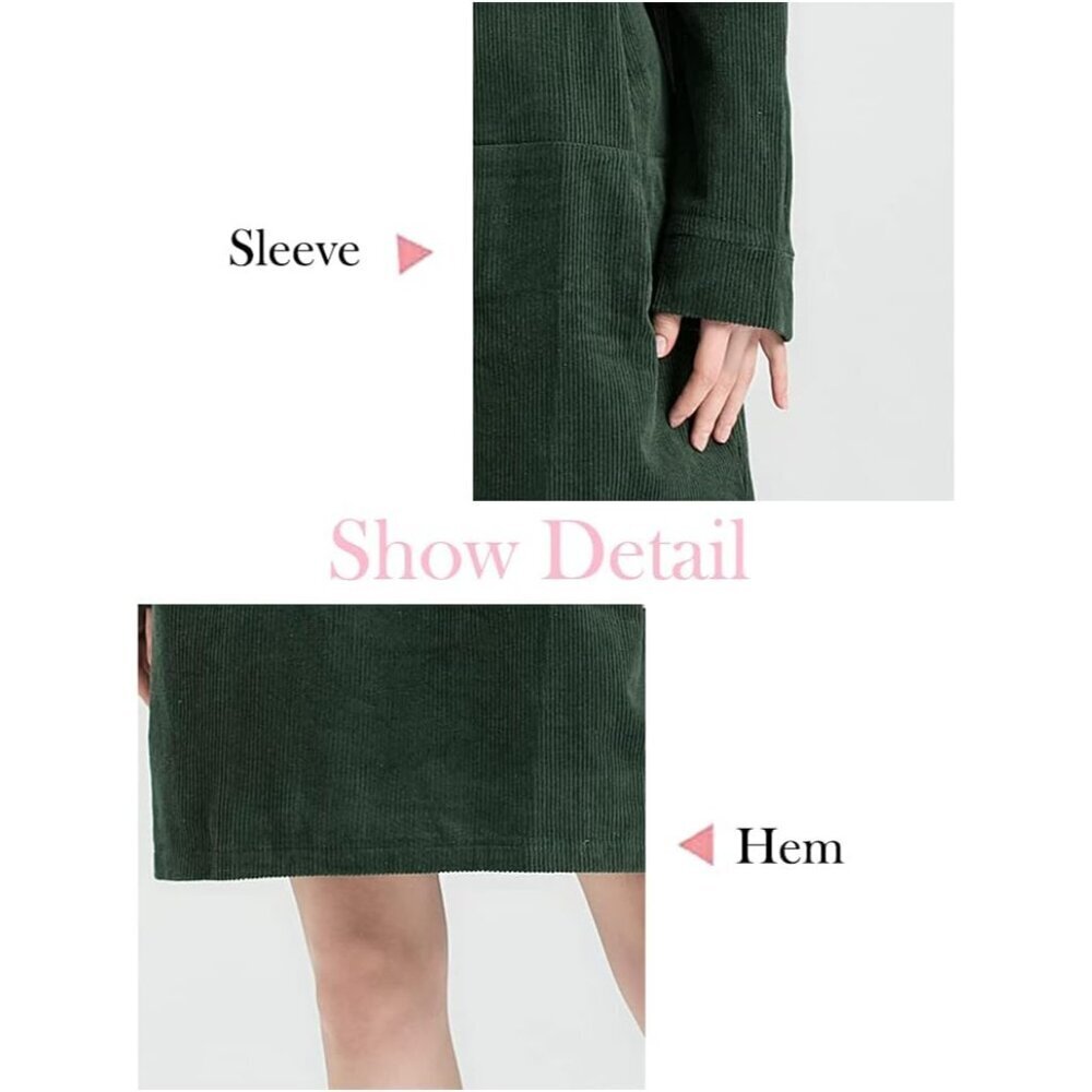 Women's Oversize Corduroy Tunic Dress with Pockets Casual Long Sleeve - Picture 6 of 7